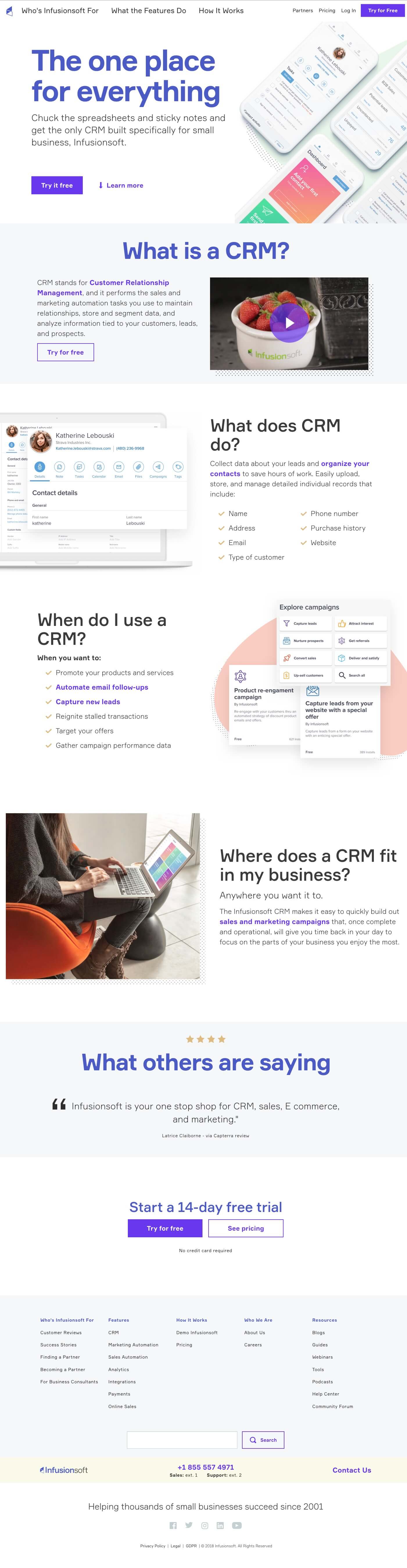 Infusionsoft CRM page