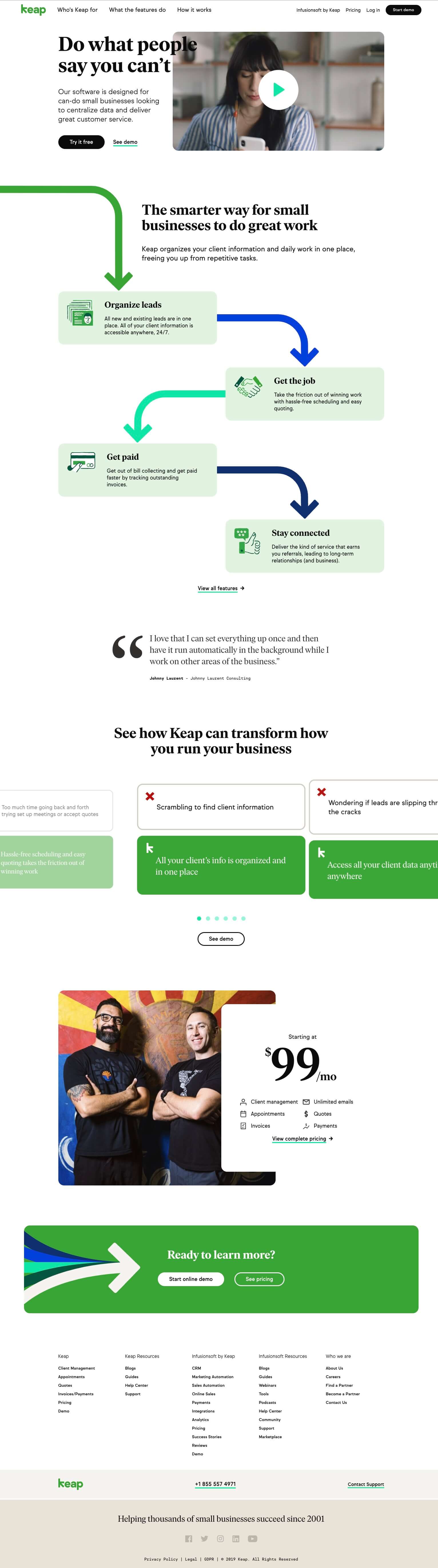 Keap homepage